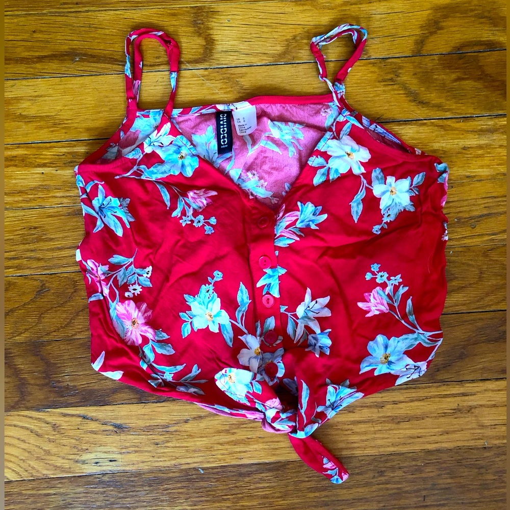 H&M Divided Red Hawaiian Crop Top with Tie